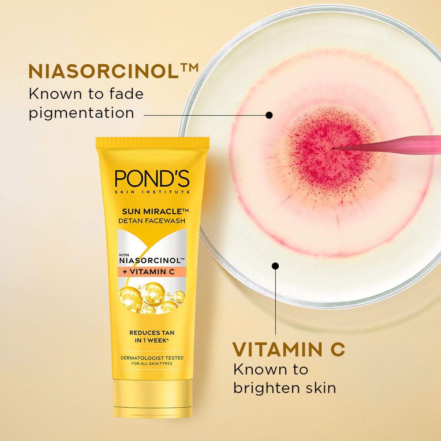 Ponds Sun Miracle Detan Facewash With Vitamin C & Niacinamide