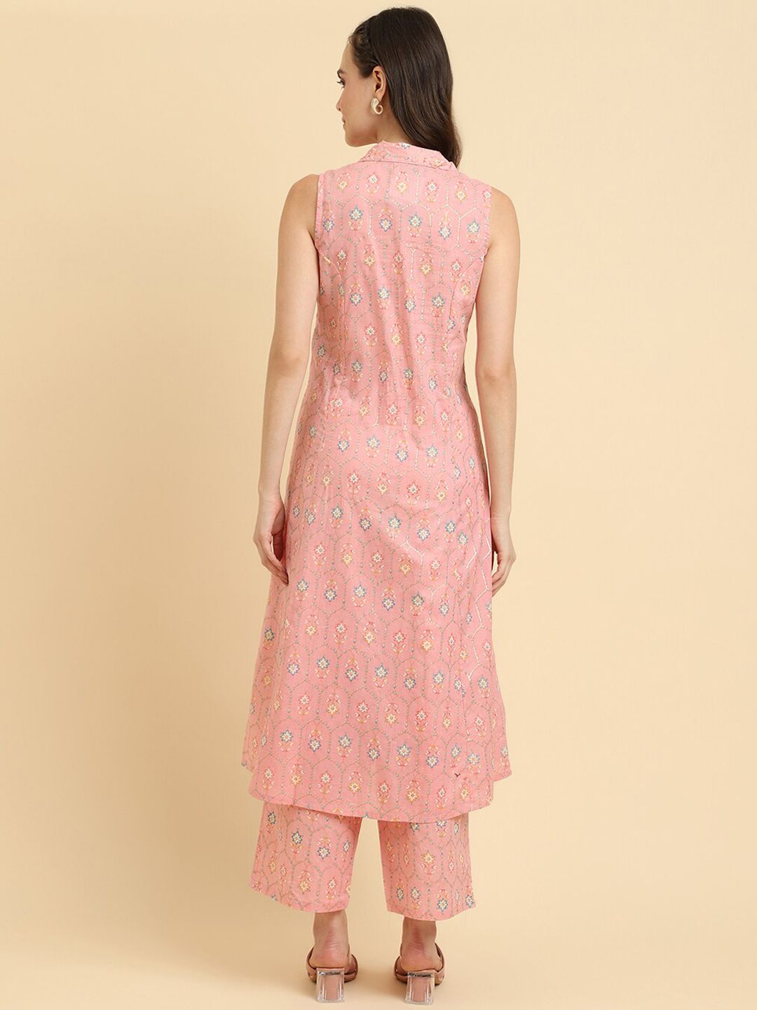 Indyancart VA Women'sPink Floral Printed Regular Kurta with Trousers