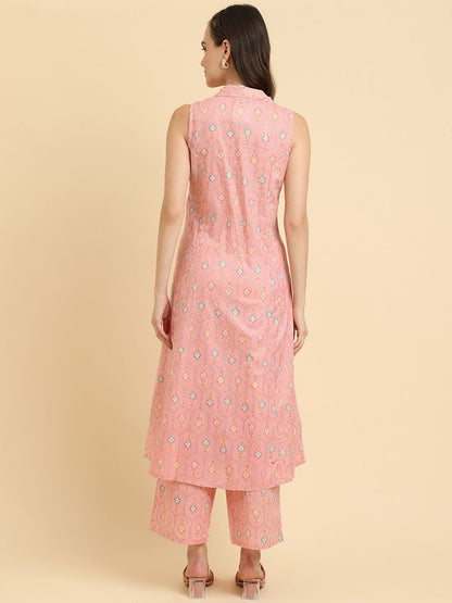 Indyancart VA Women'sPink Floral Printed Regular Kurta with Trousers