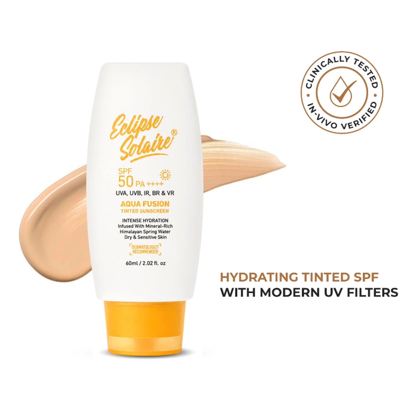 Eclipse Solaire Aqua Fusion Tinted Sunscreen 5X Protection Non-Greasy, All Skin Types SPF 50 Pa++++