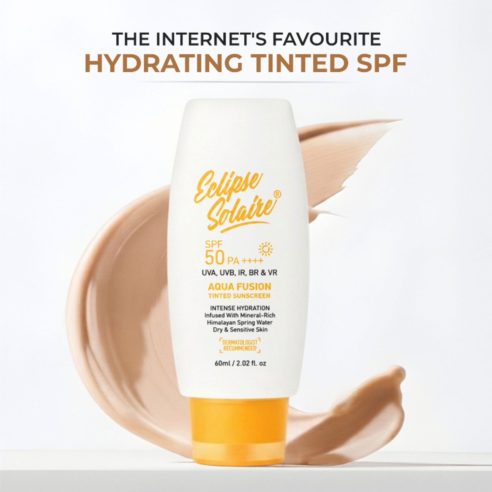 Eclipse Solaire Aqua Fusion Tinted Sunscreen 5X Protection Non-Greasy, All Skin Types SPF 50 Pa++++