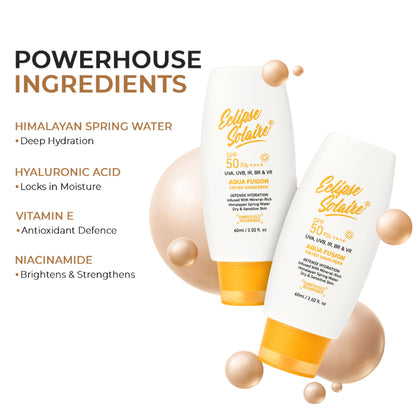 Eclipse Solaire Aqua Fusion Tinted Sunscreen 5X Protection Non-Greasy, All Skin Types SPF 50 Pa++++
