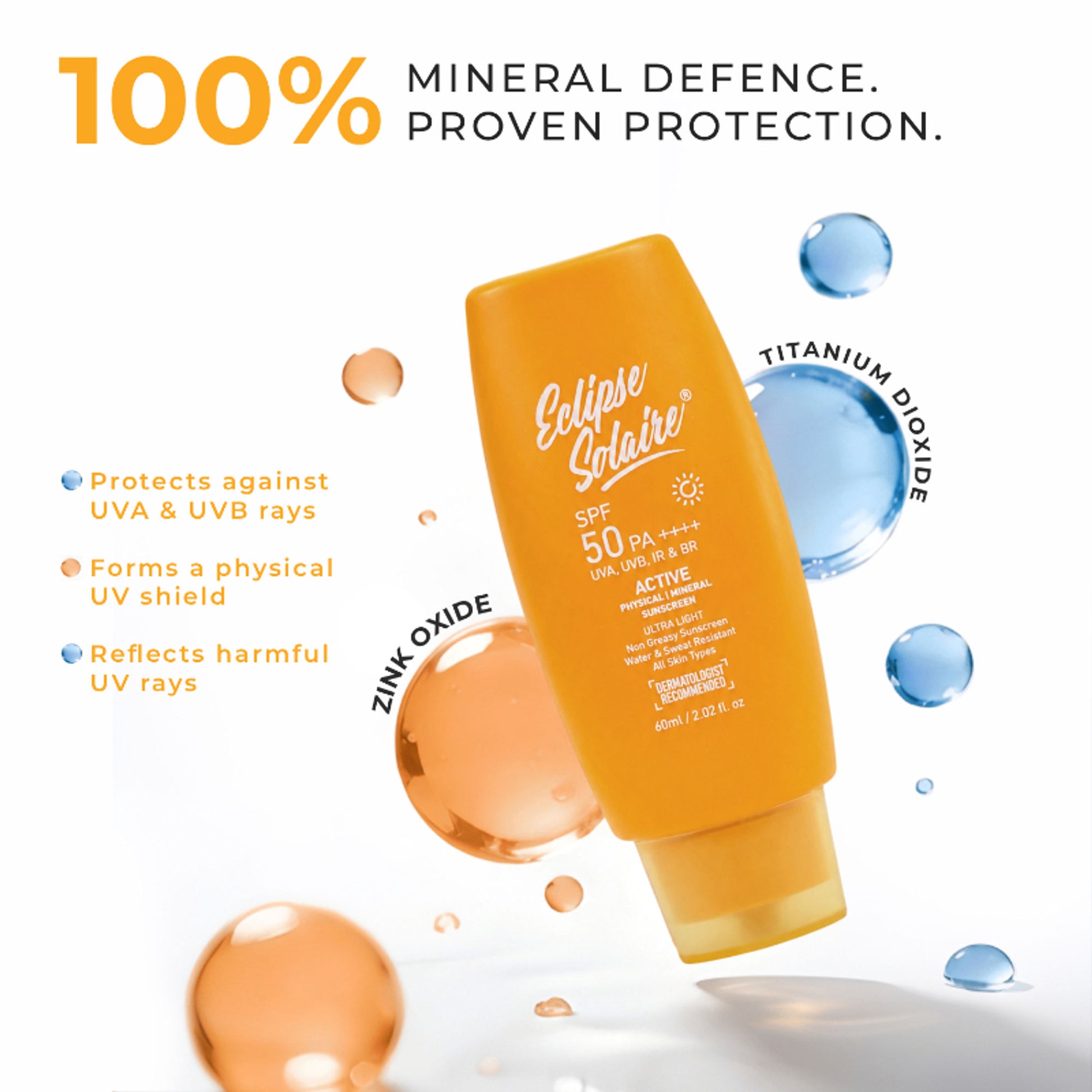 Eclipse Solaire Active Sunscreen SPF 50 PA+++ for All Skin Types No White Cast