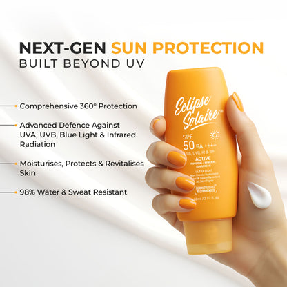Eclipse Solaire Active Sunscreen SPF 50 PA+++ for All Skin Types No White Cast