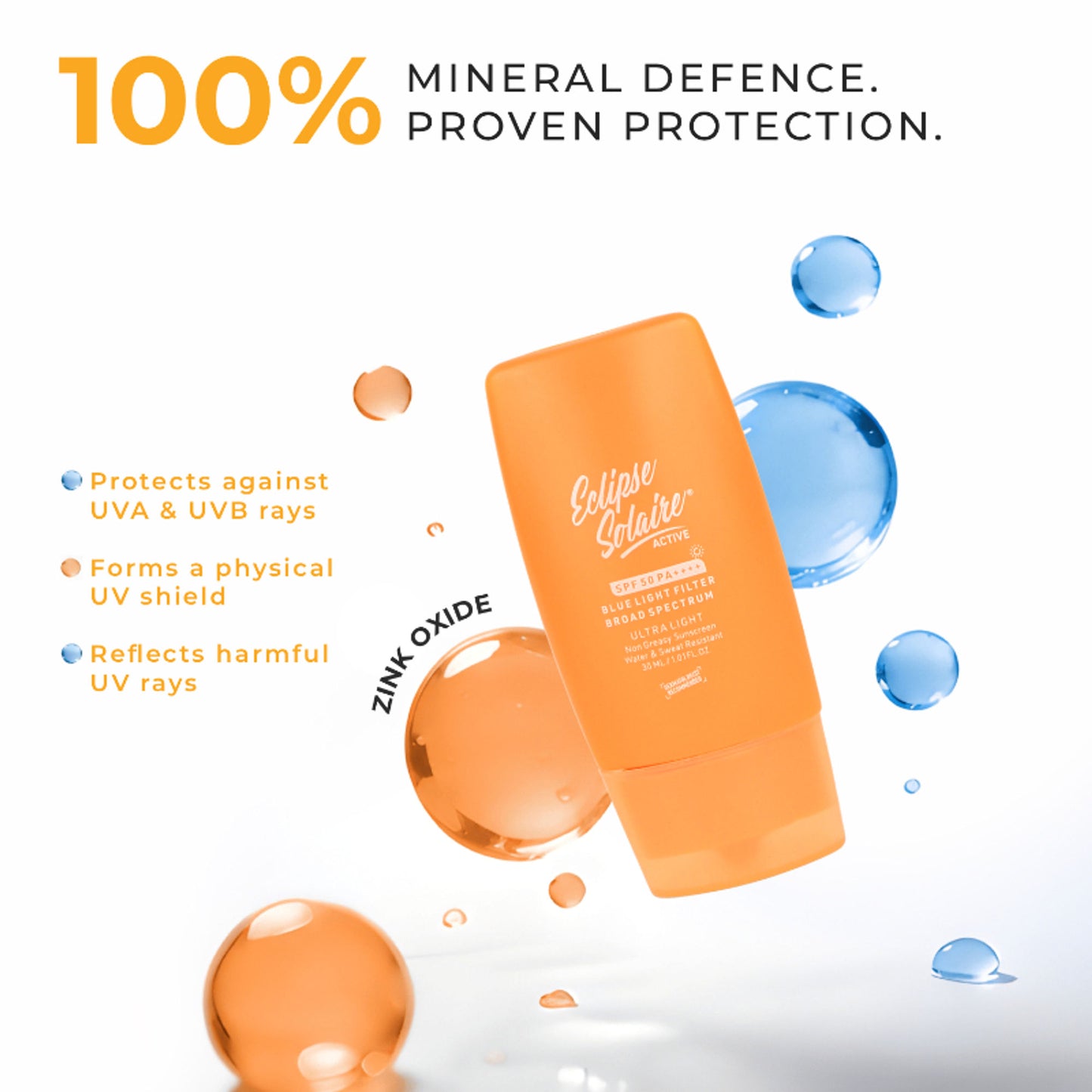 Eclipse Solaire Active Sunscreen SPF 50 PA+++ for All Skin Types No White Cast
