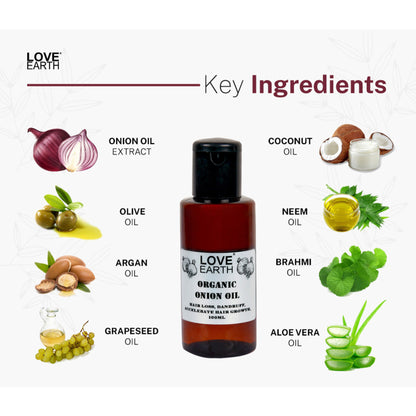 Love Earth Organic Onion Hair Oil prevents Hair Fall Dandruff & Accelerates Hair Growth