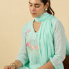 Dhiyona IE Women Floral Embroidered Cotton Kurta with Trousers & Dupatta