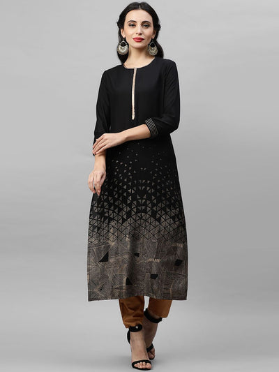 Indyancart IE Women Black Embroidered Anarkali Kurta