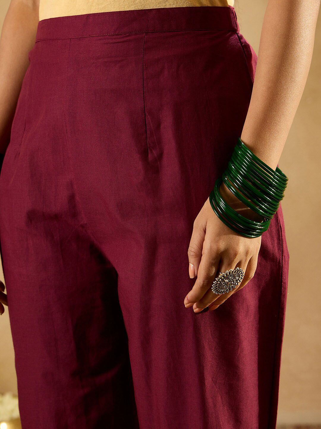 Indyancart IE Floral Printed Empire Pure Cotton A-Line Kurta with Trousers & Dupatta