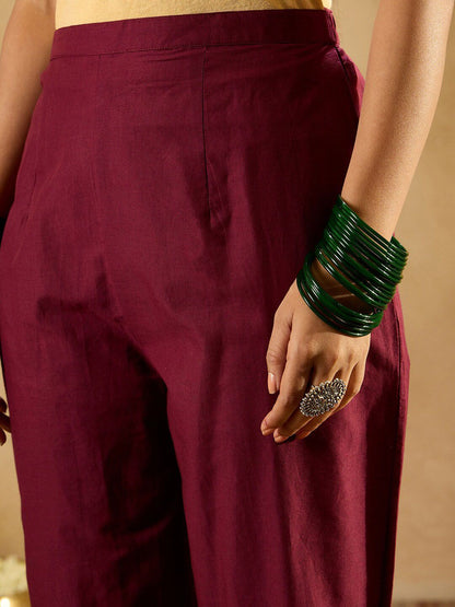 Indyancart IE Floral Printed Empire Pure Cotton A-Line Kurta with Trousers & Dupatta
