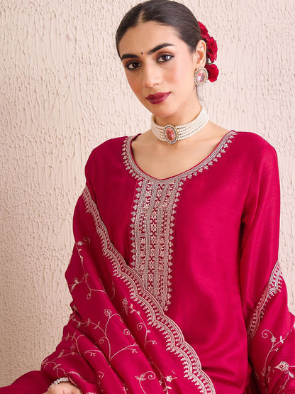 Women Ethnic Motifs Yoke Design Regular Sequinned Kurta with Trousers & With Dupatta