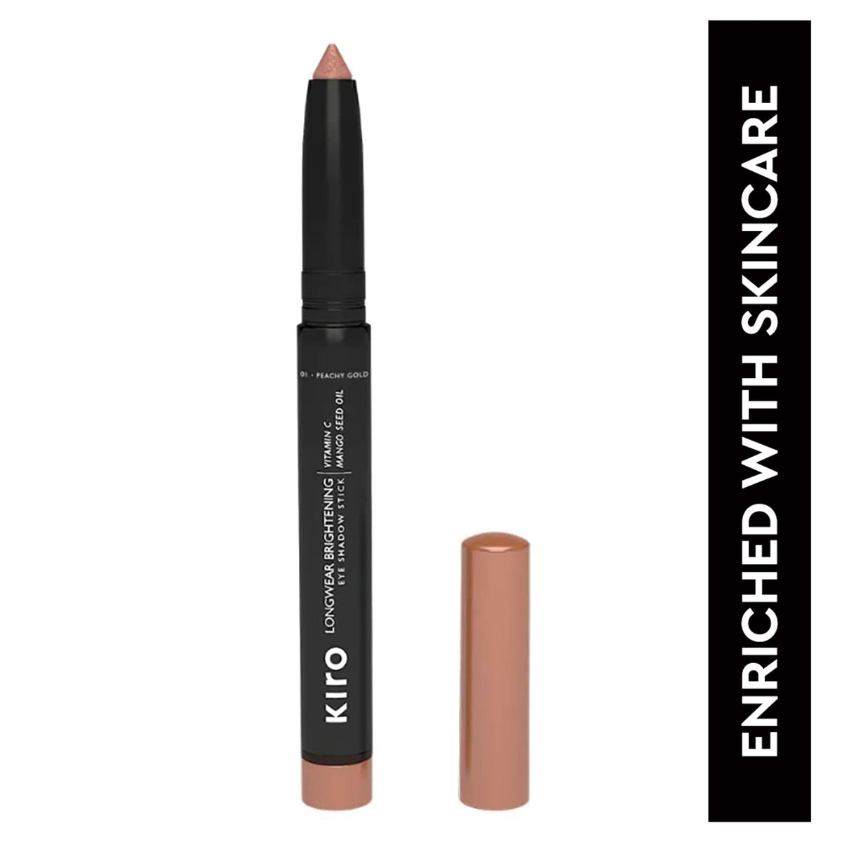 KIRO Brightening Eye Shadow Stick in Peachy Gold, showing the creamy texture and warm gold shade on the product.