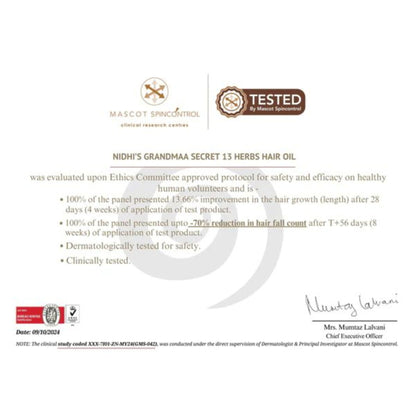 NIDHI'S GRANDMAA SECRET 100% Natural & Hand Made 13 Herbs Hair Oil for Hair Fall Control