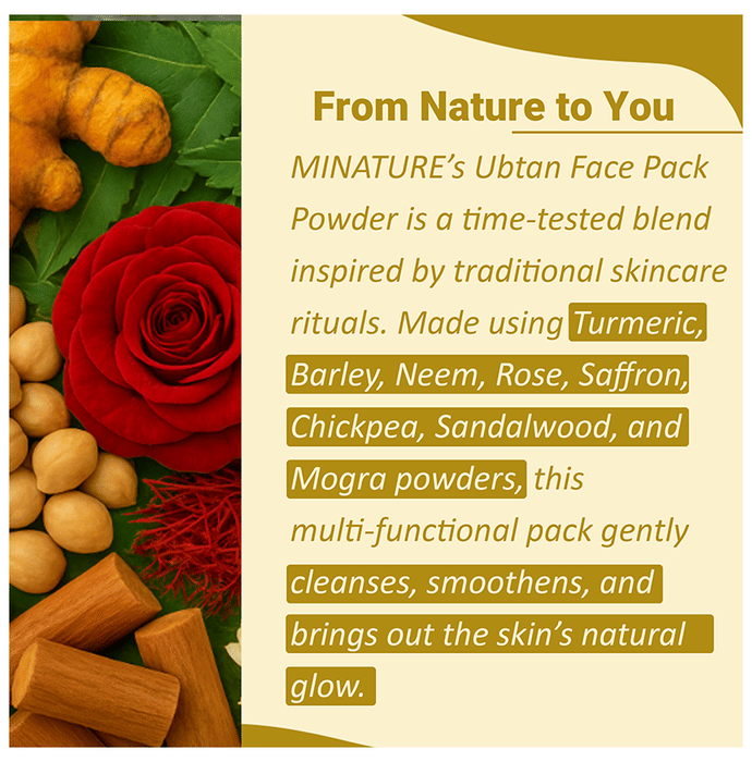 Miniature Ubtan face pack powder in a small jar, natural herbal face pack for glowing skin, from Minature brand.