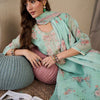 Dhiyona IE Women Floral Embroidered Regular Sequinned Linen Kurta with Trousers & With Dupatta
