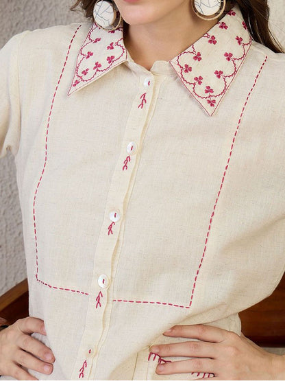 Indyancart IE Embroidered A-Line Shirt Collar Neck Top With Trousers Co-Ords