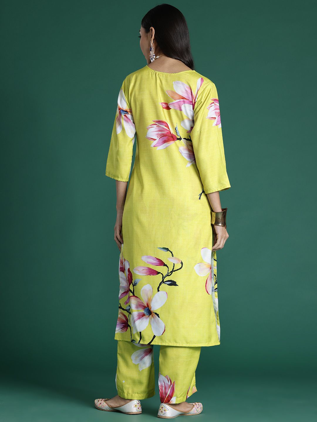 Indyancart IE Floral Printed Kurta with Trousers