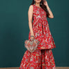Dhiyona VA Women's Floral Embroidered Regular Thread Work Pure Cotton Kurti with Sharara