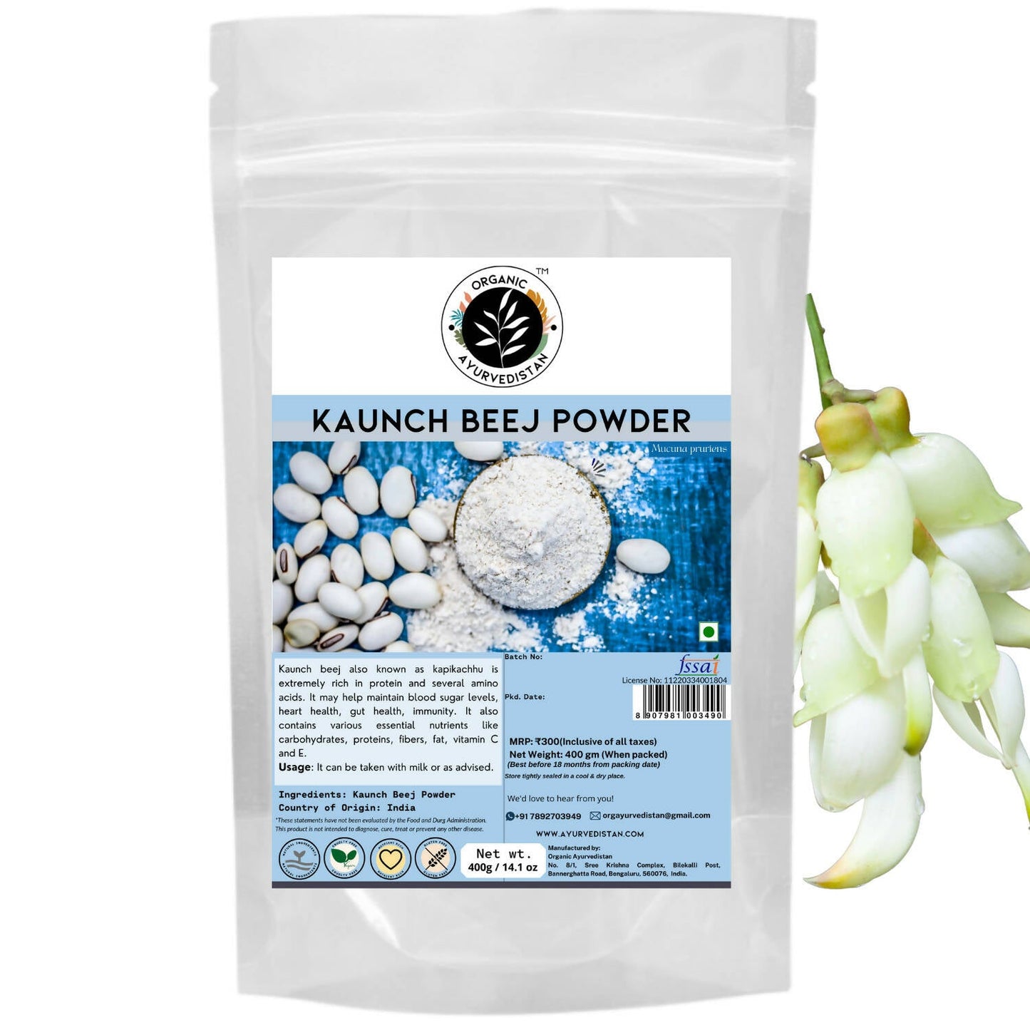 Organic Ayurvedistan Kaunch Beej Powder - Indyancart