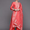 Dhiyona IE Women Pink Ethnic Motifs Printed Liva Kurta with Palazzos & With Dupatta