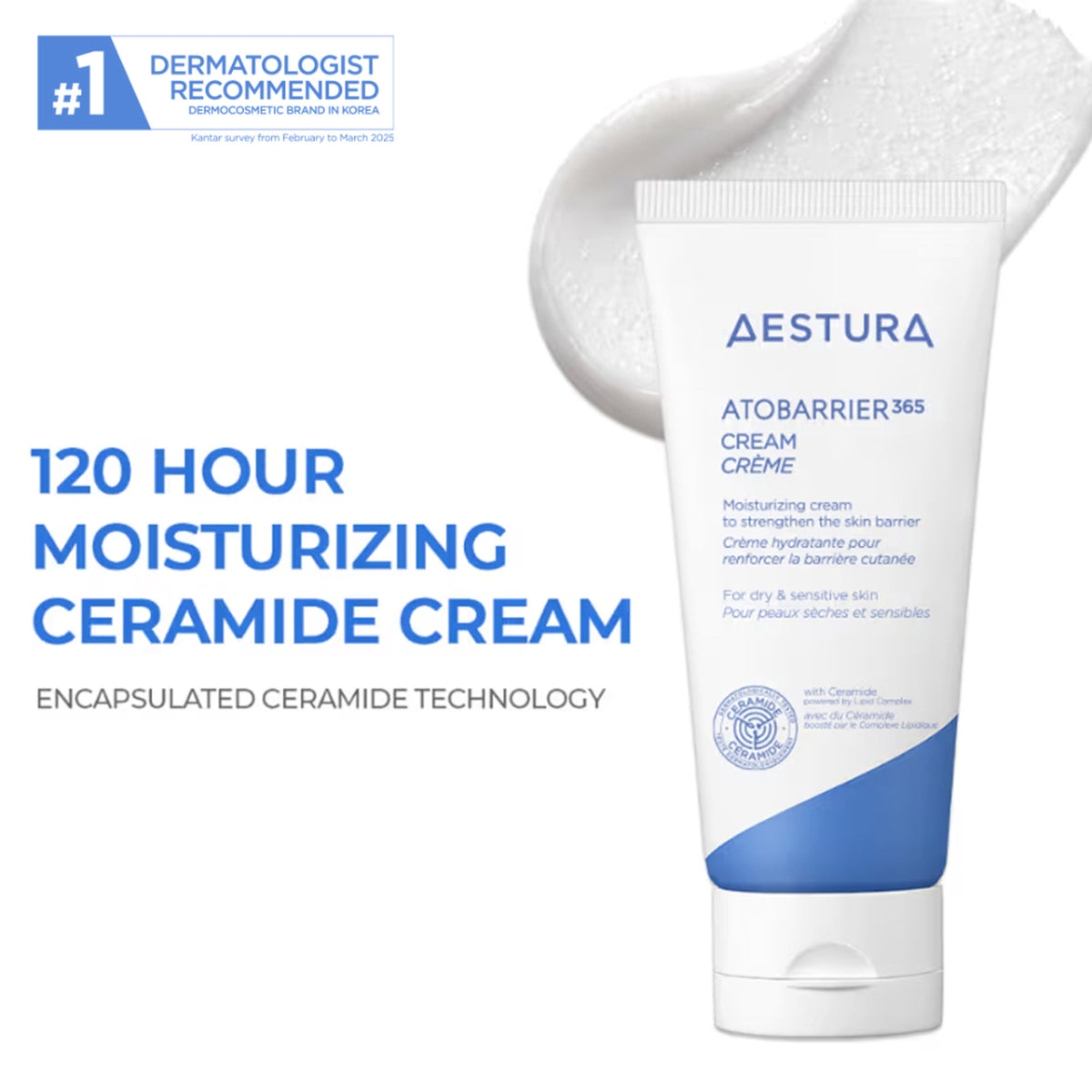 Aestura Atobarrier365 Cream jar with white lid and label, showing the skincare product designed for skin barrier protection.