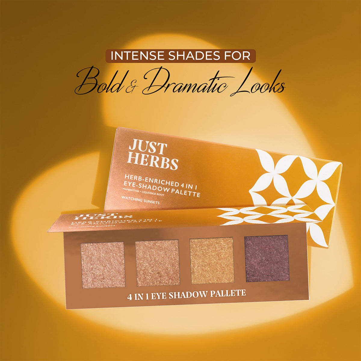 Just Herbs 4 in 1 Eye Shadow Palette Watching Sunset with four neutral and warm-toned shades for versatile eye makeup.