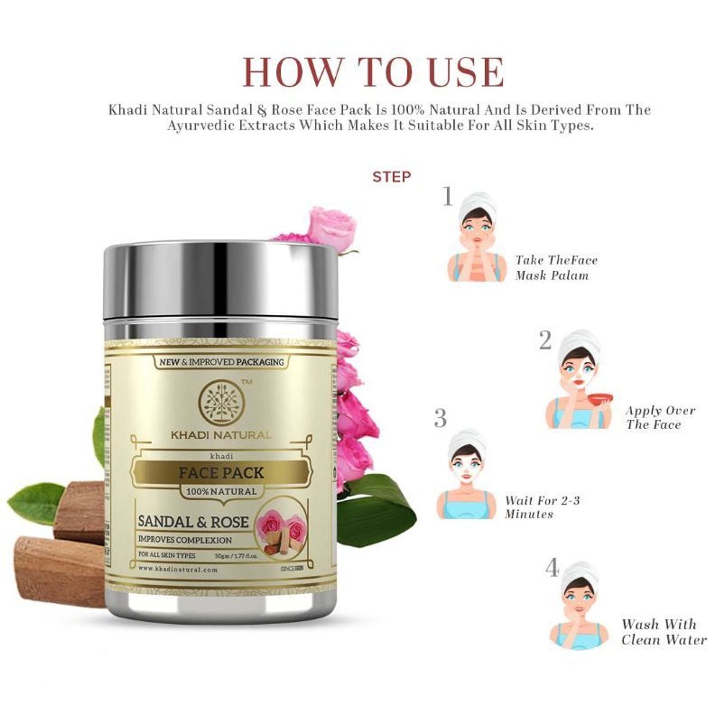 Khadi Natural Sandal & Rose Face Pack Removes Dead Skin Cells