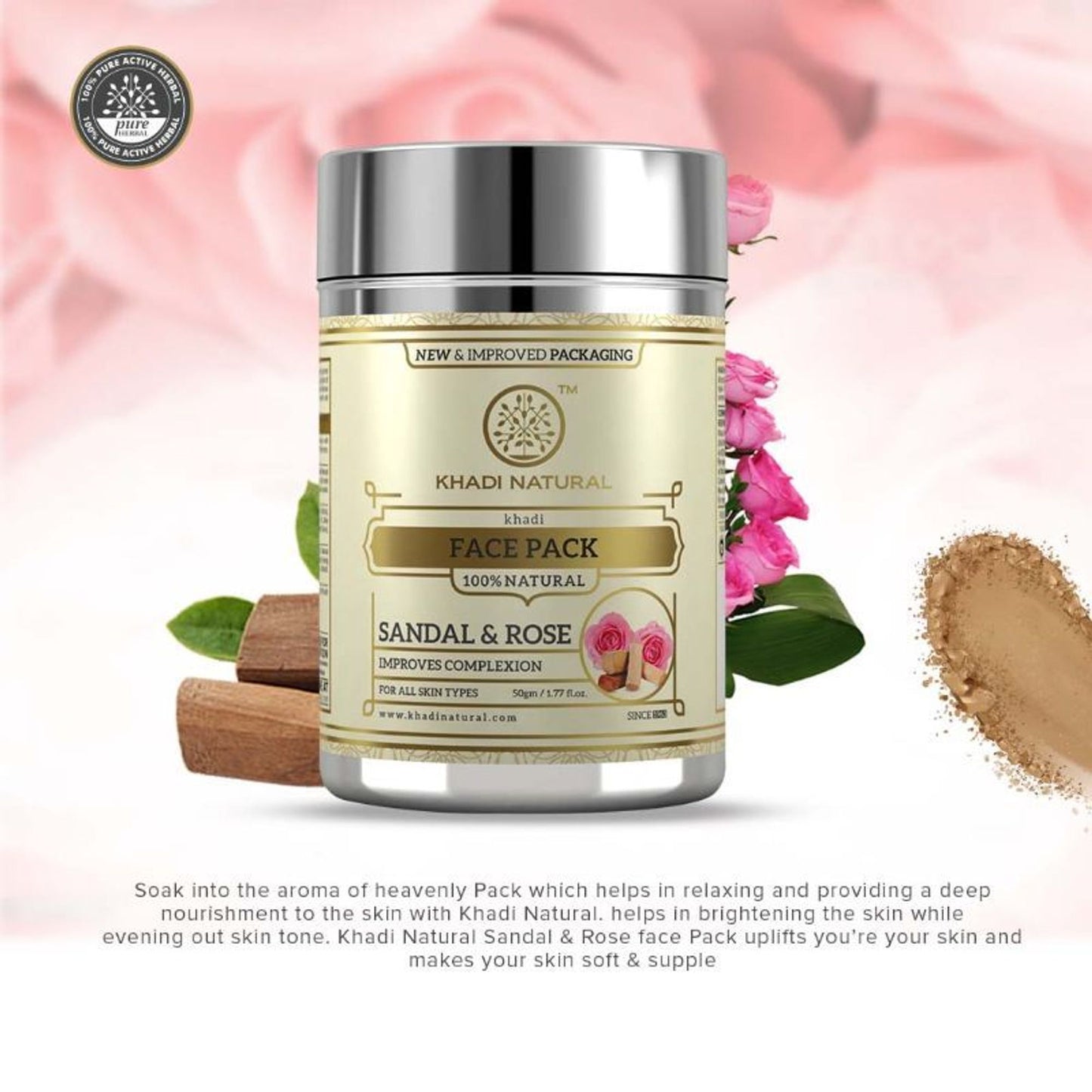 Khadi Natural Sandal & Rose Face Pack Removes Dead Skin Cells