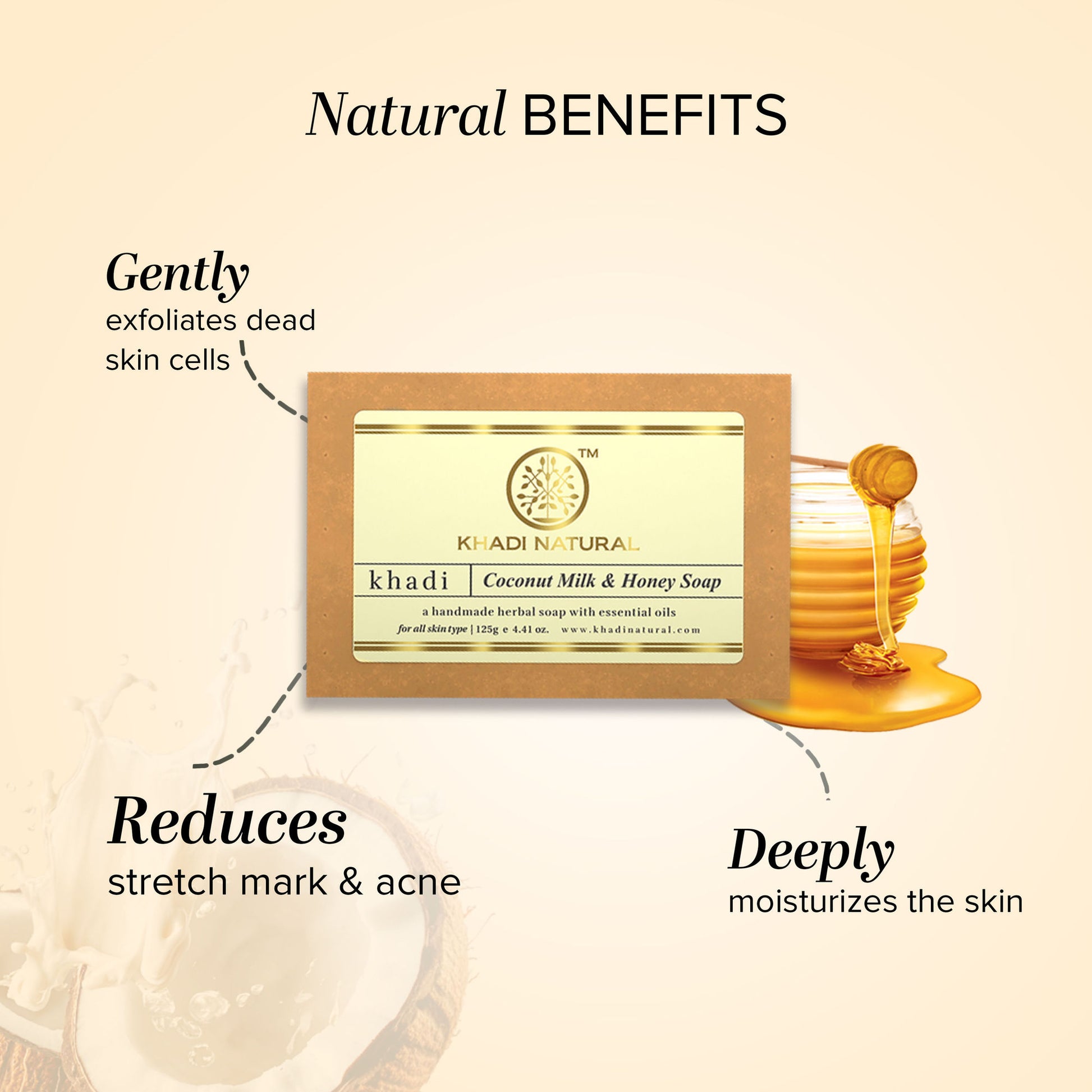 Khadi Natural Coconut Milk & Honey Handmade Soap Remove Acne & Stretch Marks