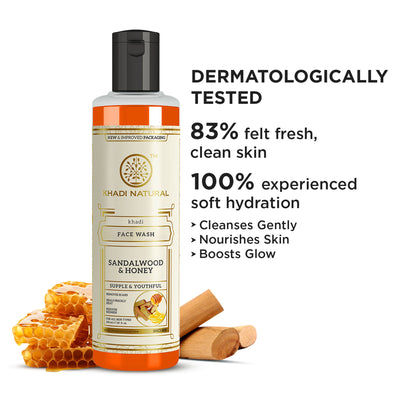 Khadi Natural Sandalwood & Honey Face Wash for Hydration, Glow and Gentle Cleansing