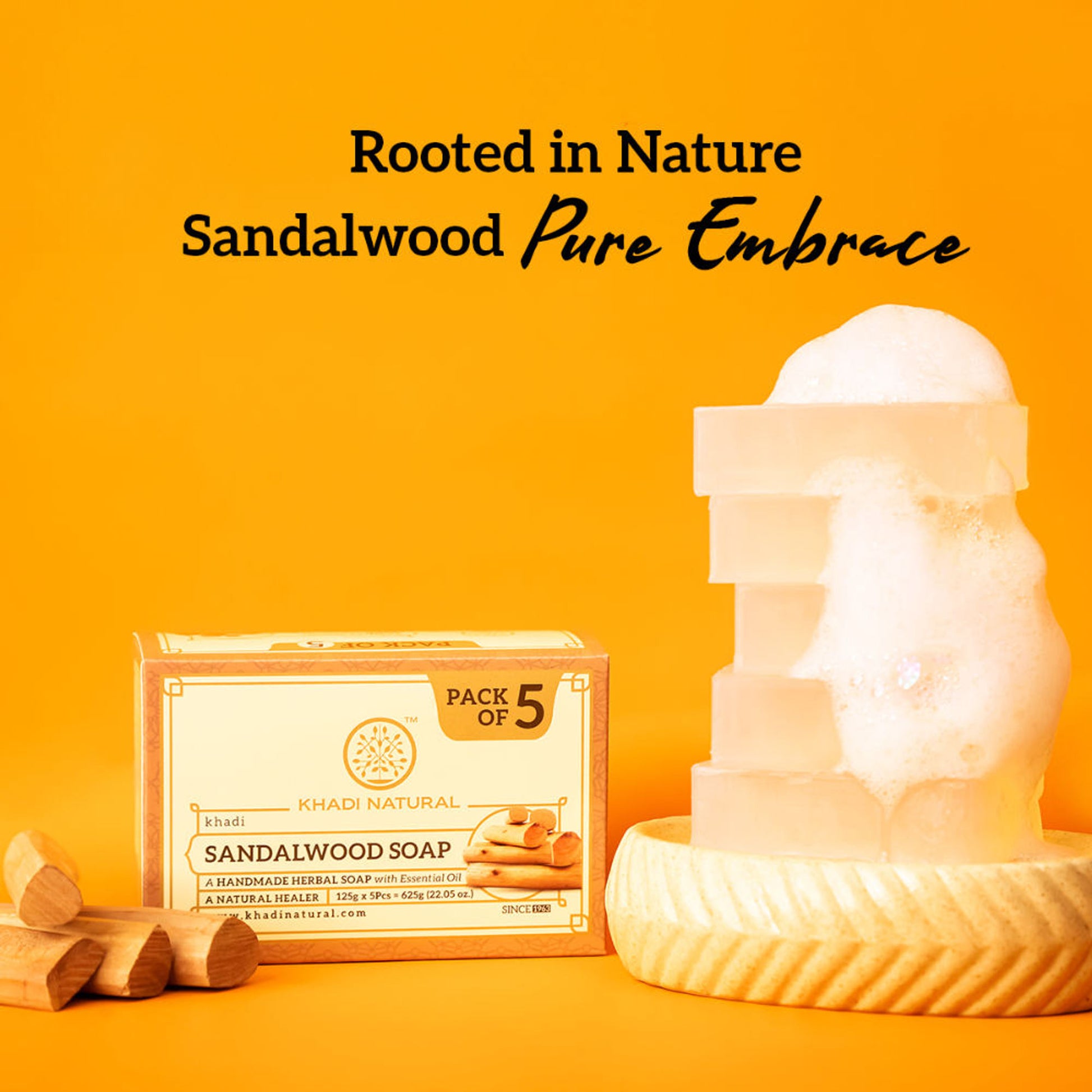 Khadi Natural Sandalwood Soap for Tan Removal, Acne and Rough Skin Pack of 5
