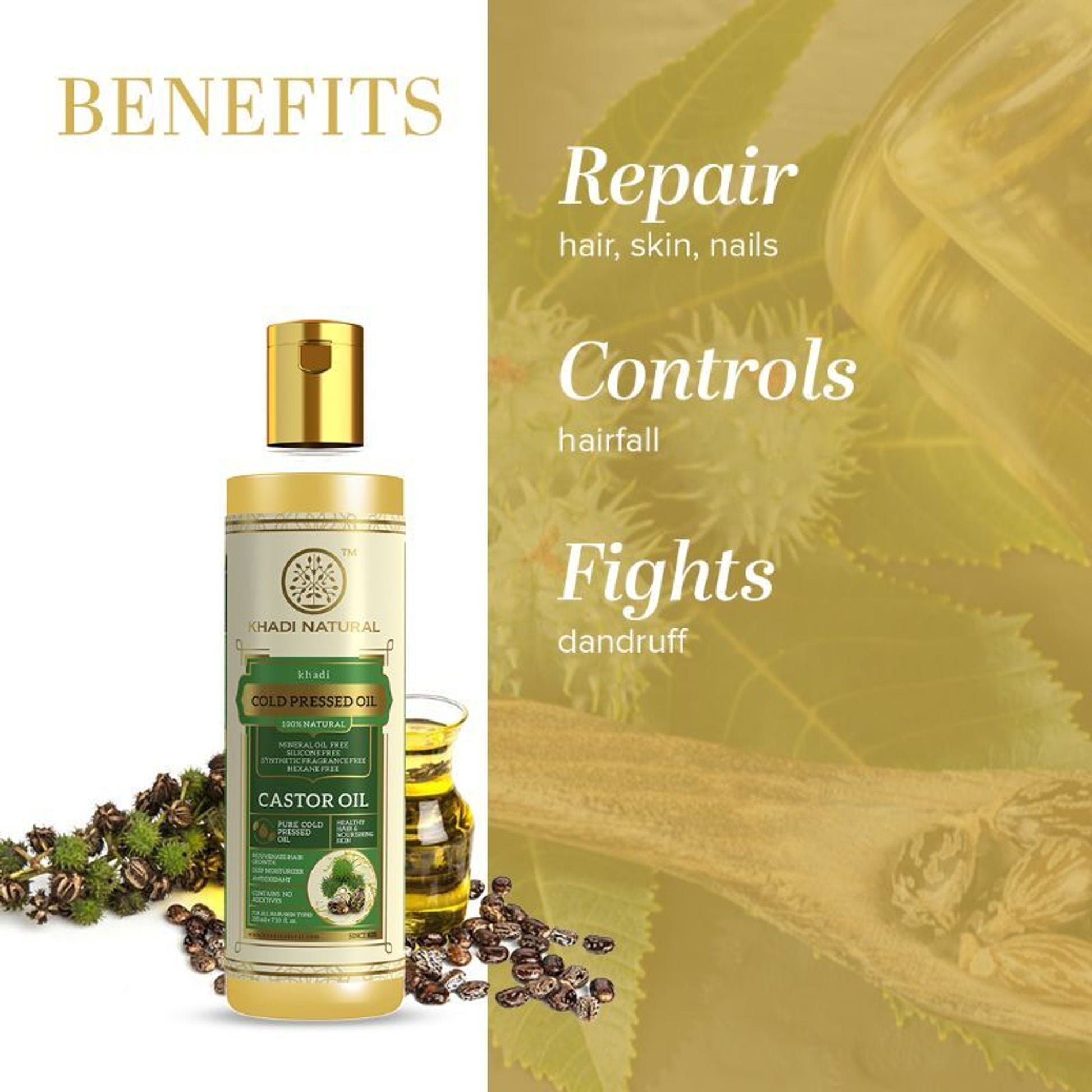Khadi Natural Cold Pressed Natural Castor Hair & Skin Oil - SLS & Mineral Oil Free