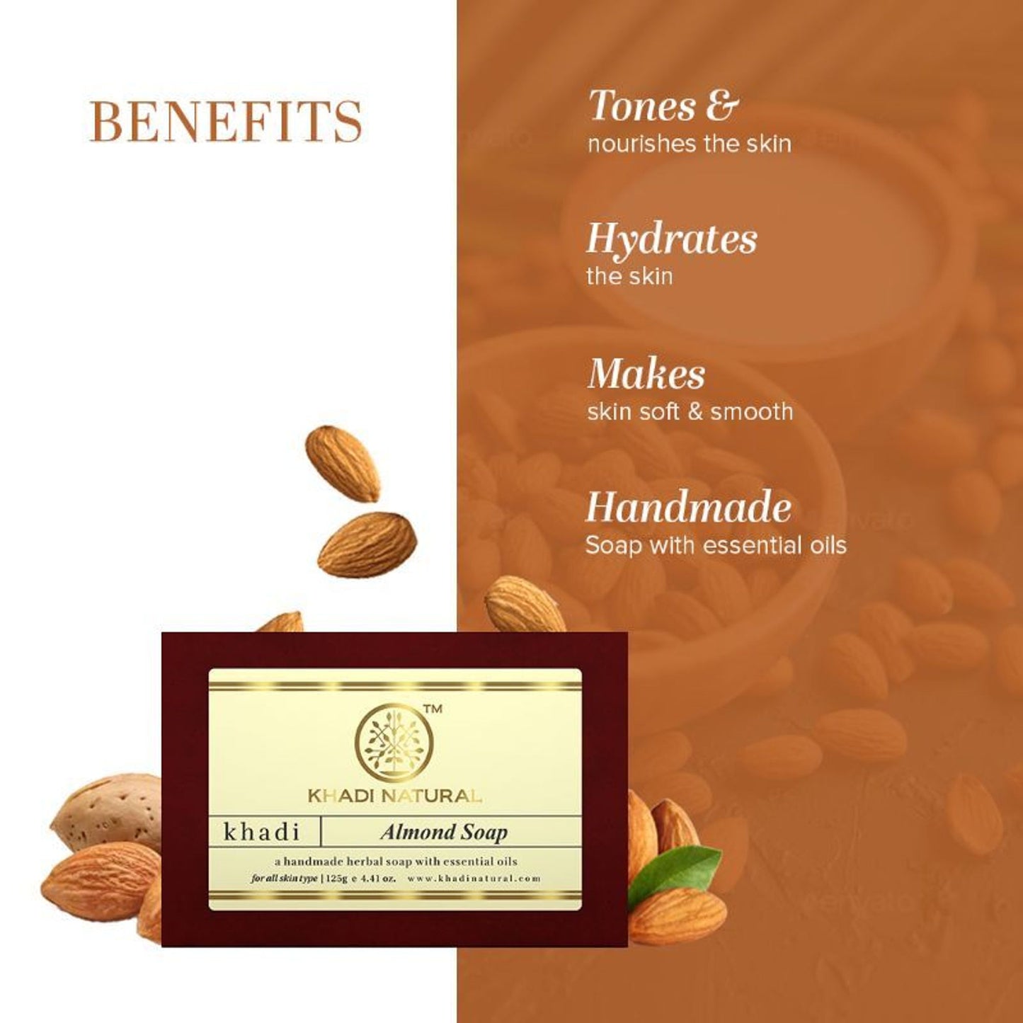 Khadi Natural Almond Handmade Soap Reduce Tann & Pigmentation