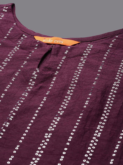 Indyancart IE Purple Embellished Keyhole Neck Kurta with Palazzos & Dupatta