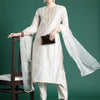 Indyancart IE Ethnic Motifs Embroidered Panelled Liva Kurta With Trousers & Dupatta