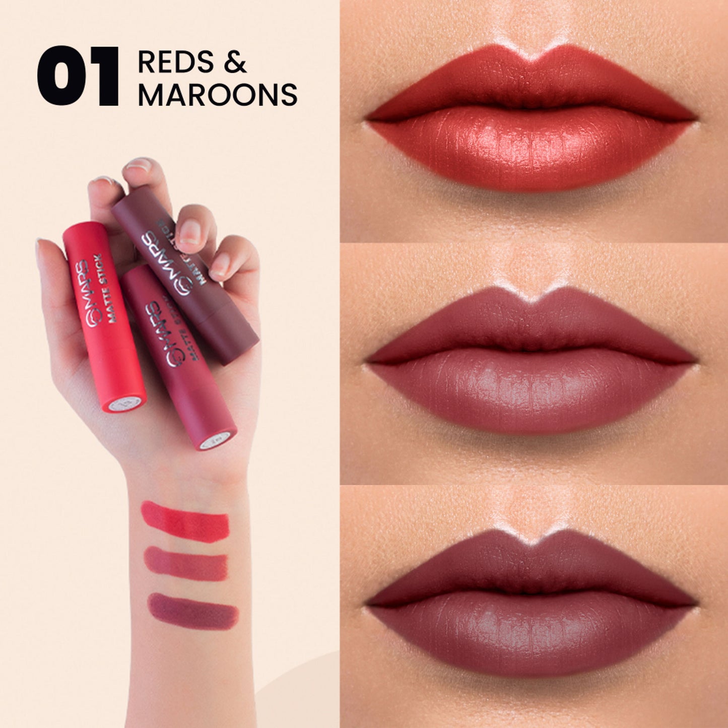 MARS Matte Lipsticks Box - 01 Reds and Maroons