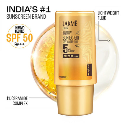 Lakme Fluid SPF 50 PA++++ In-Vivo Tested Sunscreen With 1% Niacinamide & Ceramide, All Skin Type