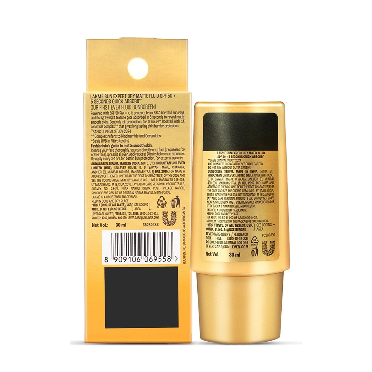Lakme Fluid SPF 50 PA++++ In-Vivo Tested Sunscreen With 1% Niacinamide & Ceramide, All Skin Type