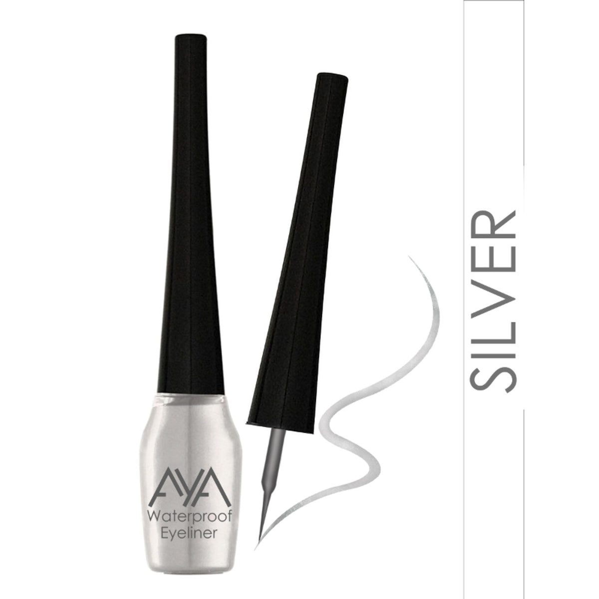 Set of two AYA waterproof eyeliners in silver and gold, featuring sleek pencil design for precise application.