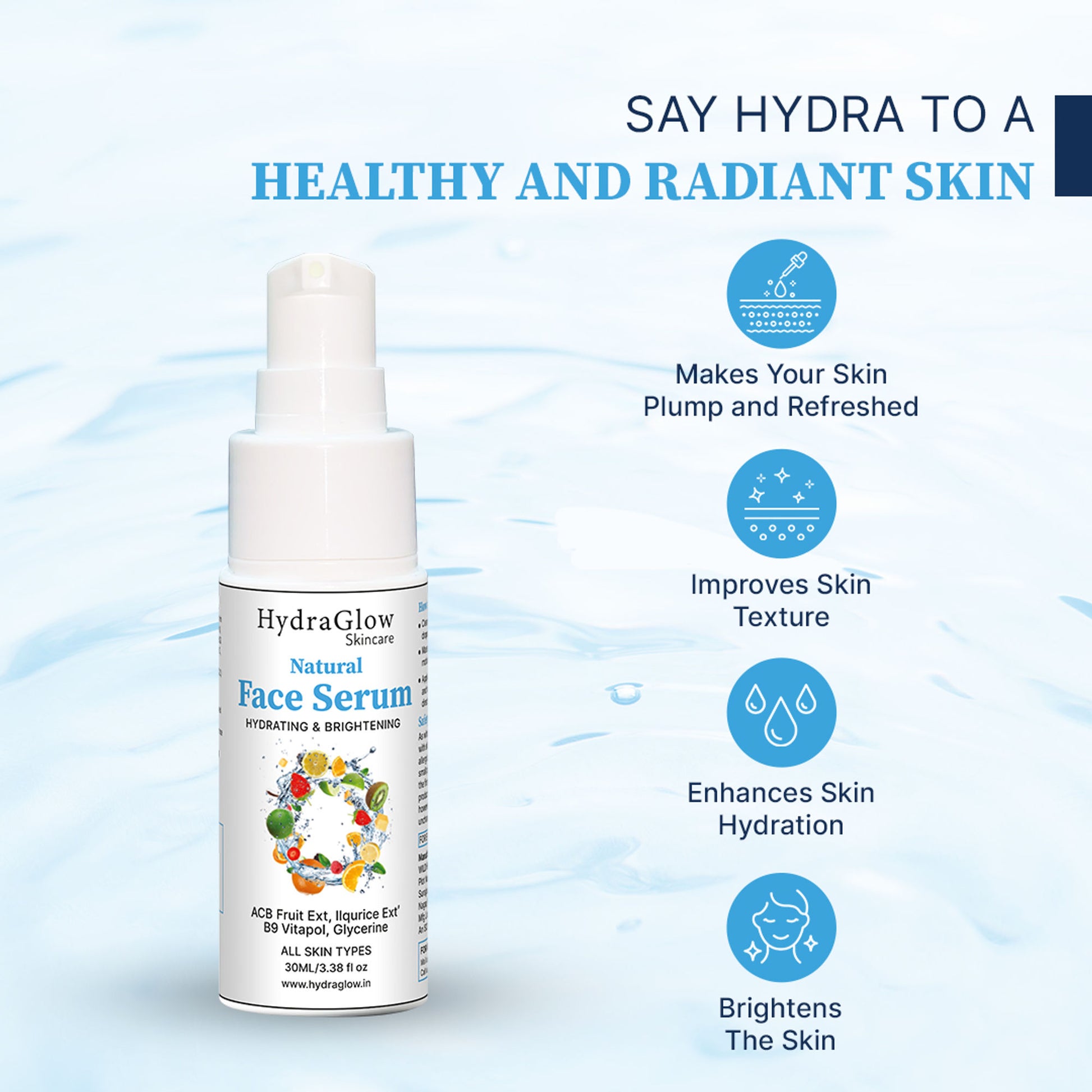 Hydra Glow Skincare Natural Face Serum Hydrating & Brightening