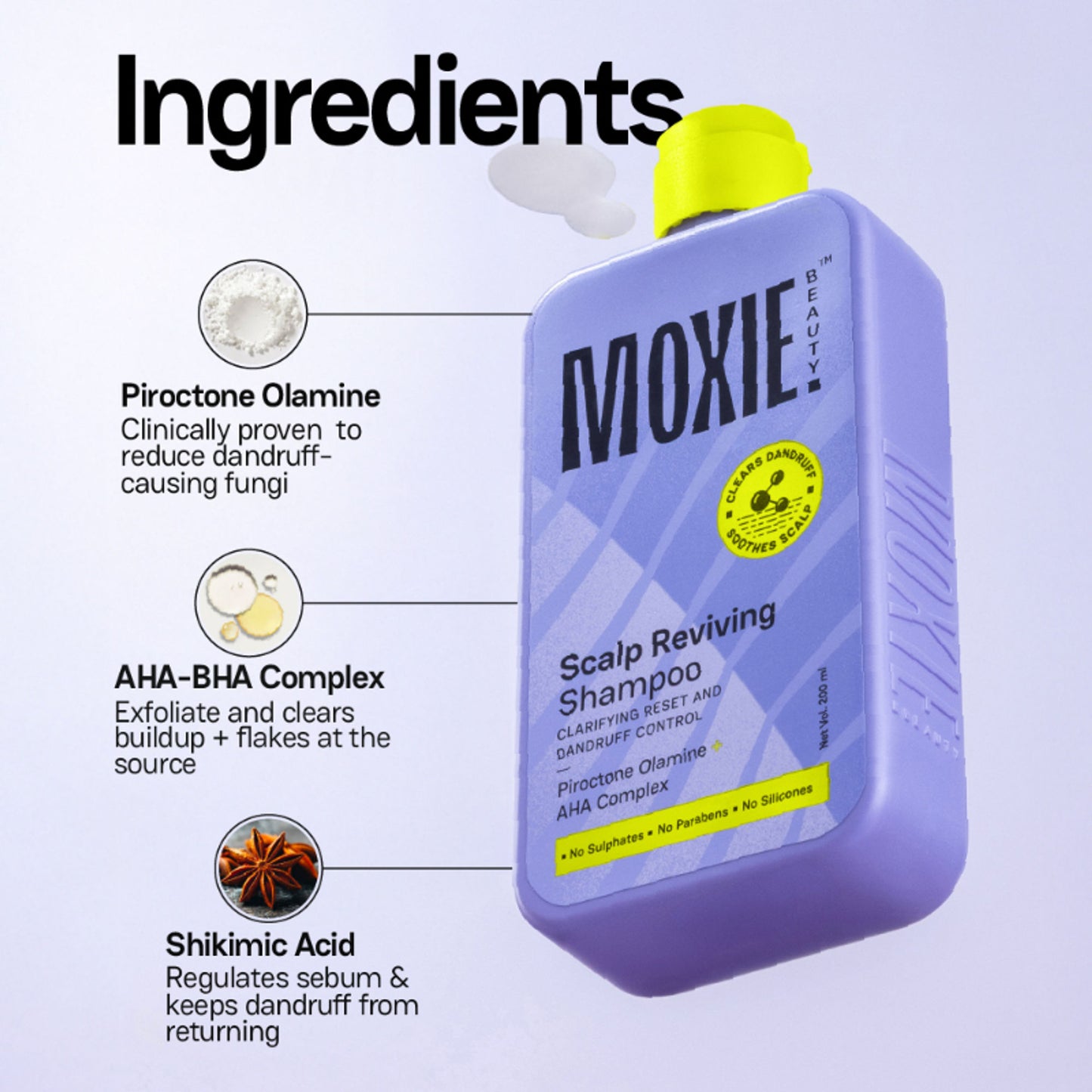 Moxie Beauty Scalp Reviving Anti-Dandruff Shampoo with AHA-BHA Complex