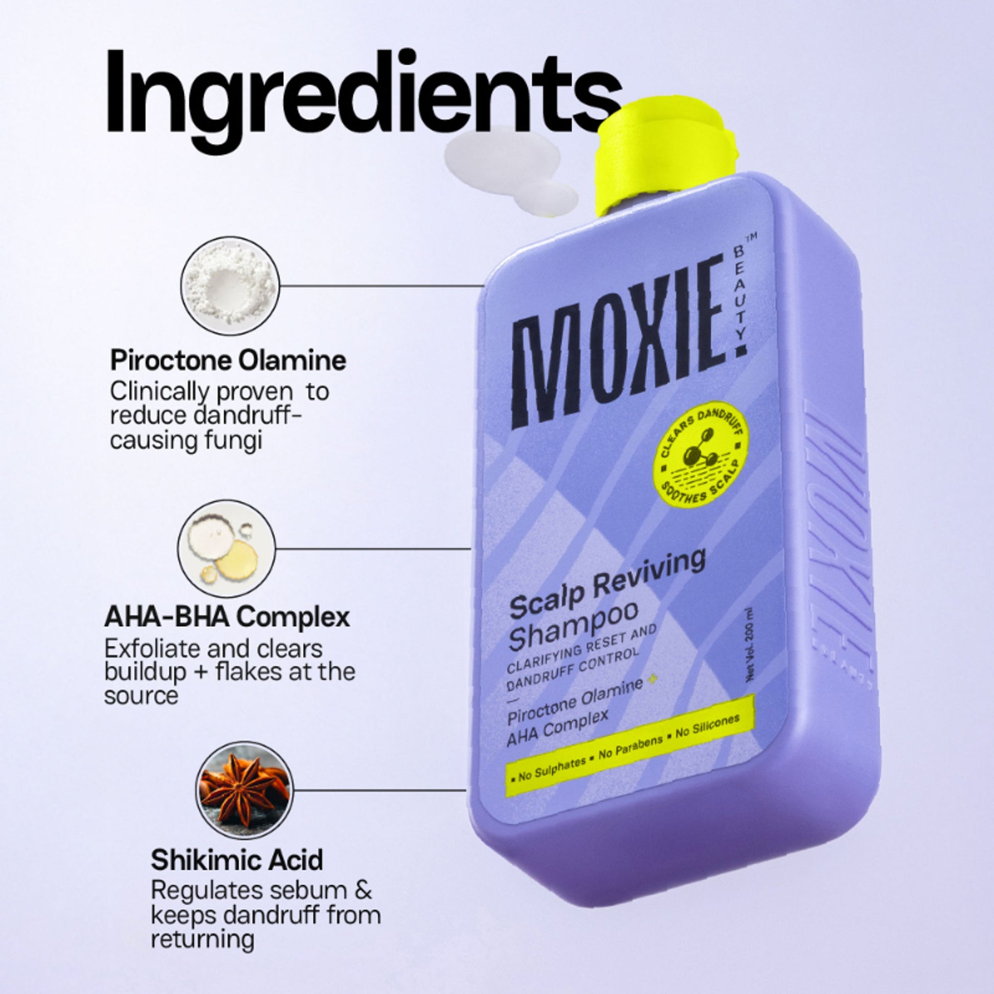 Moxie Beauty Scalp Reviving Anti-Dandruff Shampoo with AHA-BHA Complex