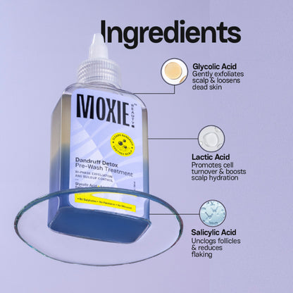 Moxie Beauty Anti-Dandruff Pre-wash Treatment with AHA-BHA Complex for Flake-Free, Refreshed Scalp