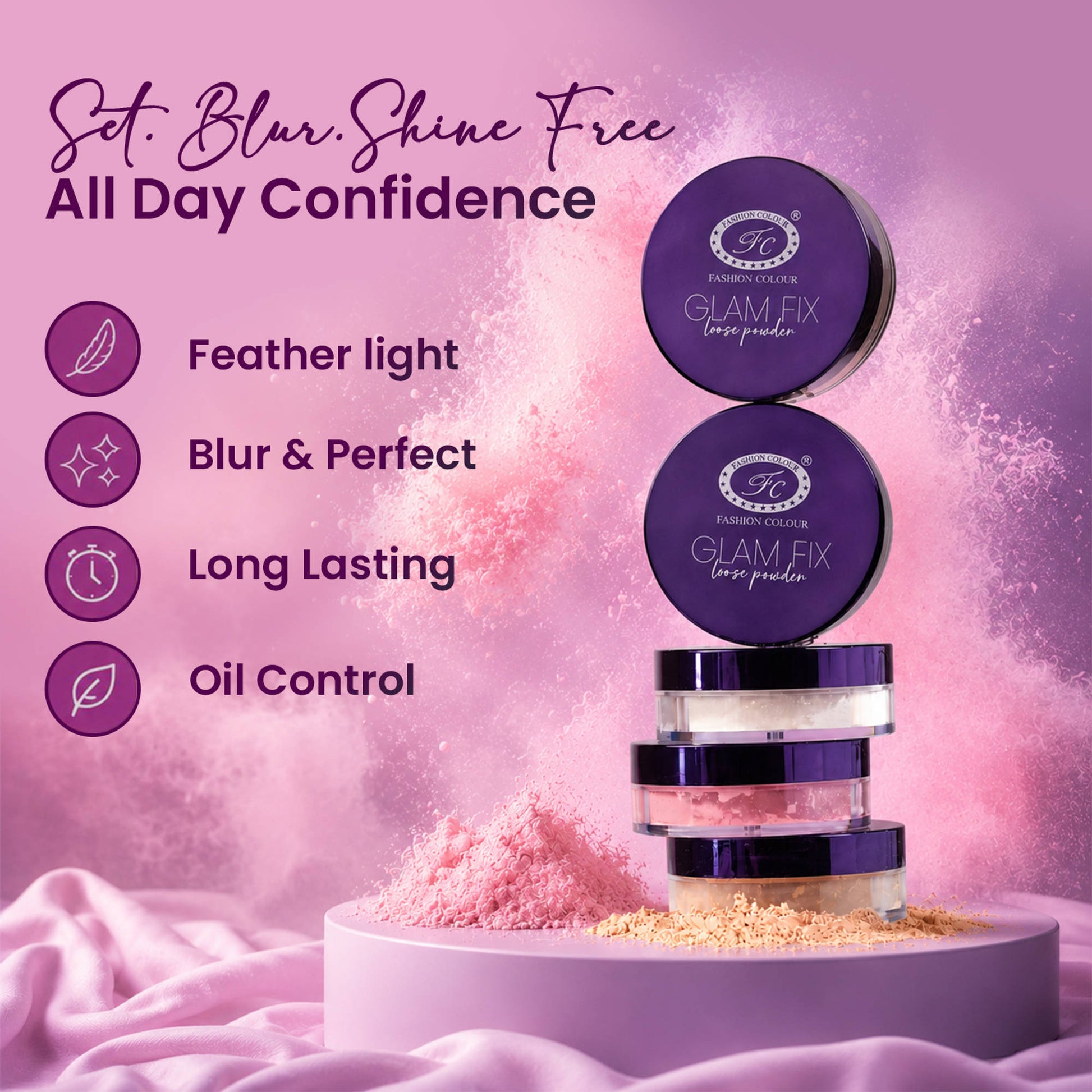 FASHION COLOUR Glam Fix Loose Powder For Face Makeup - Transparent