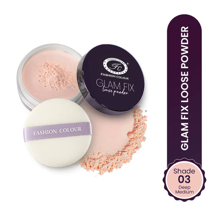 FASHION COLOUR Glam Fix Loose Powder For Face Makeup - Deep Medium