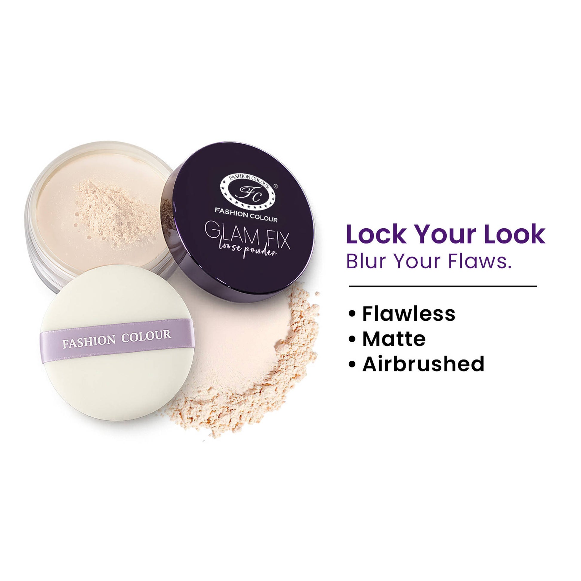 FASHION COLOUR Glam Fix Loose Powder For Face Makeup - Sunny Beige