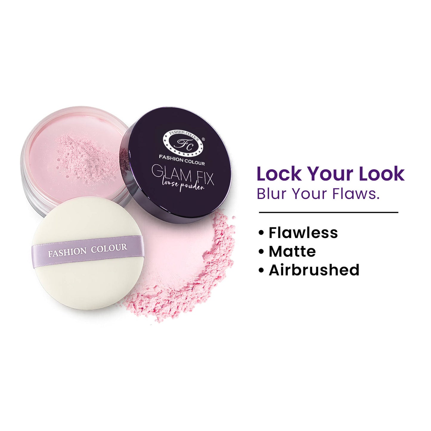 FASHION COLOUR Glam Fix Loose Powder For Face Makeup - Sakura Pink