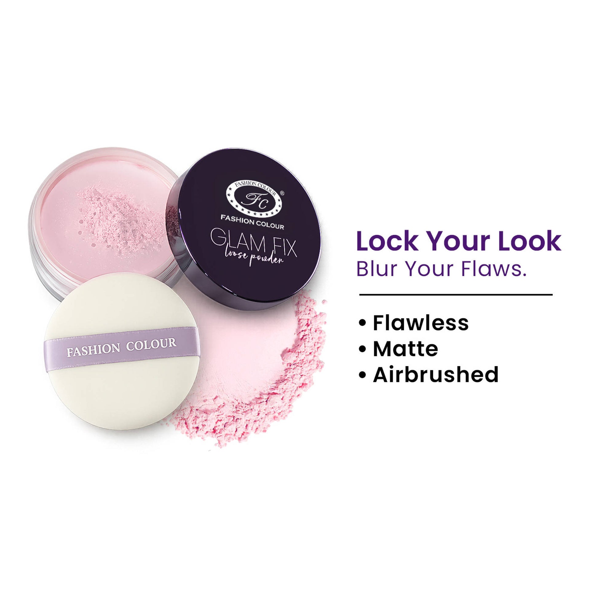 FASHION COLOUR Glam Fix Loose Powder For Face Makeup - Sakura Pink