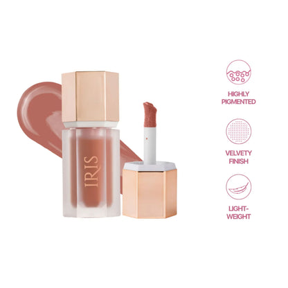 IRIS COSMETICS Oh! She Blushes Liquid Blush in Warm Brown, creamy liquid blush with a warm brown shade for natural flush.