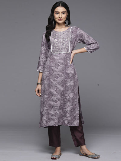 Indyancart IE Bandhani Printed Round Neck Straight Sequinned Kurta